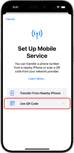  Odaberi Upotrijebi QR kod i skeniraj QR eSIM kartice.