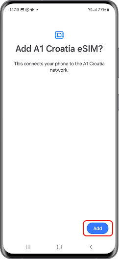 Dodirni Dodaj, pričekaj da se eSIM instalira i unesi PIN koji si dobio/la u e-mailu.